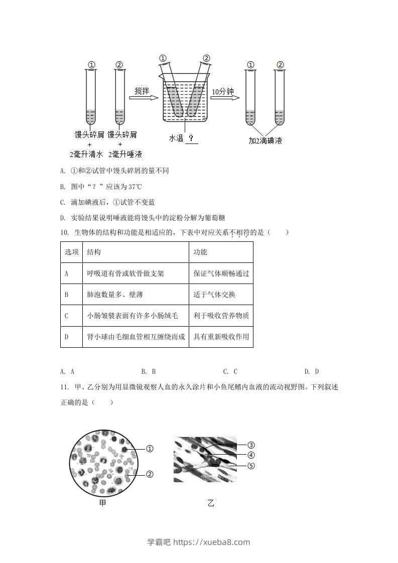 图片[3]-2024年吉林长春中考生物试题及答案(Word版)-学霸吧