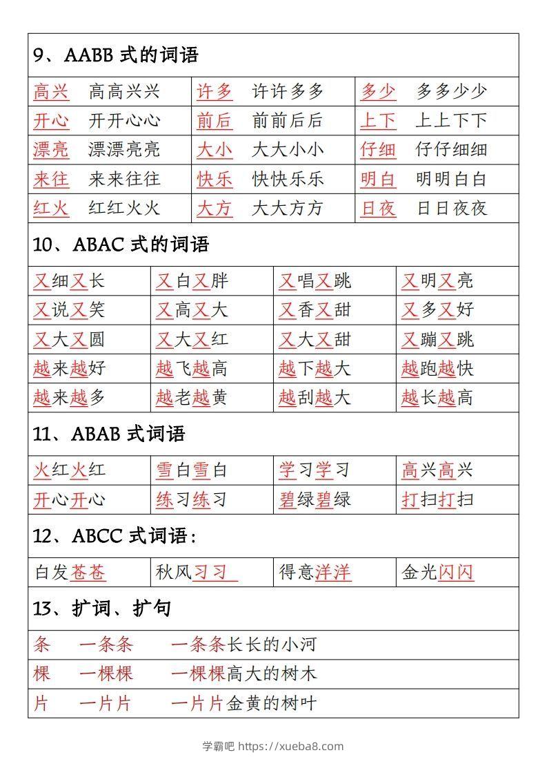 图片[3]-【期末重点考点总结词语积累汇总】一上语文-学霸吧