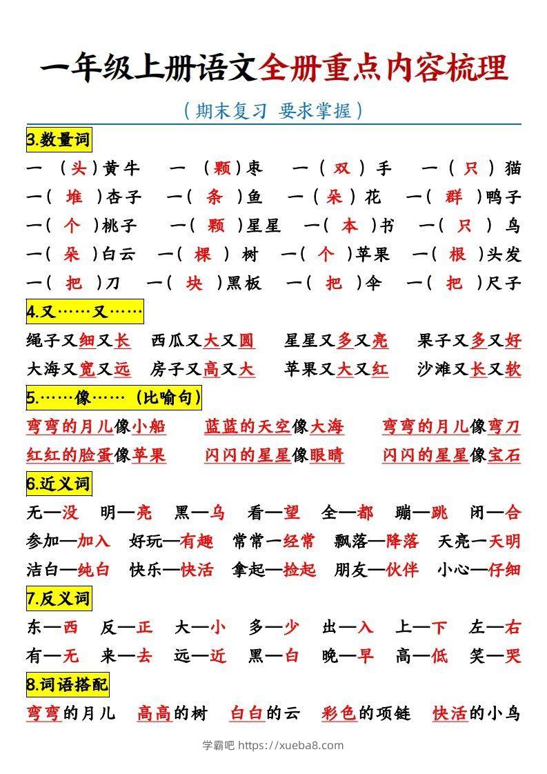 图片[2]-【全册重点知识点汇总】一上语文-学霸吧