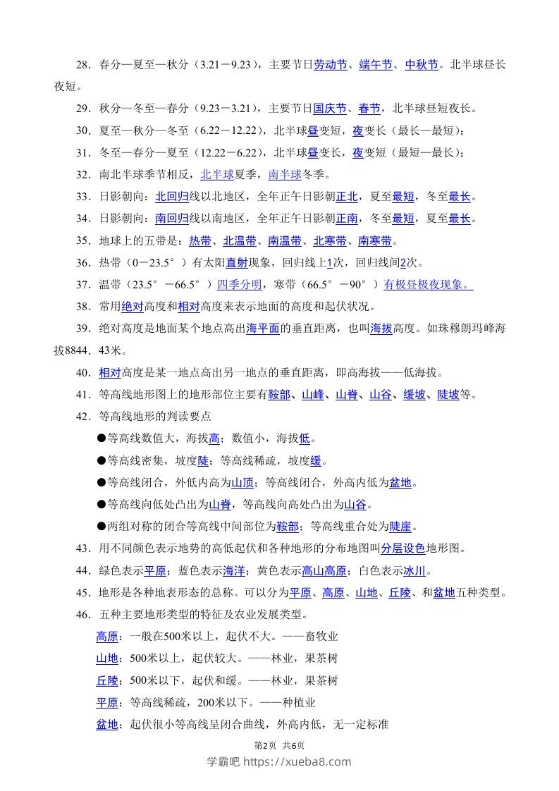 图片[2]-七年级（上册）地理每日一练小纸条答案版-学霸吧