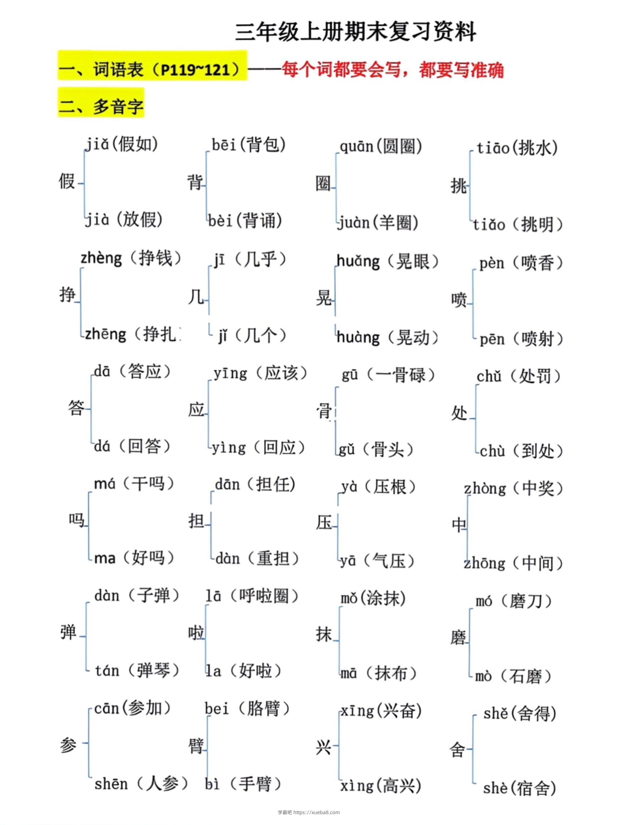 三上语文期末复习必考汇总-学霸吧