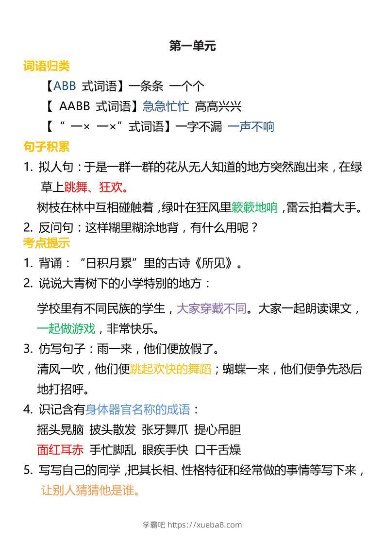 三上语文-词语归类积累课文佳句汇总-学霸吧
