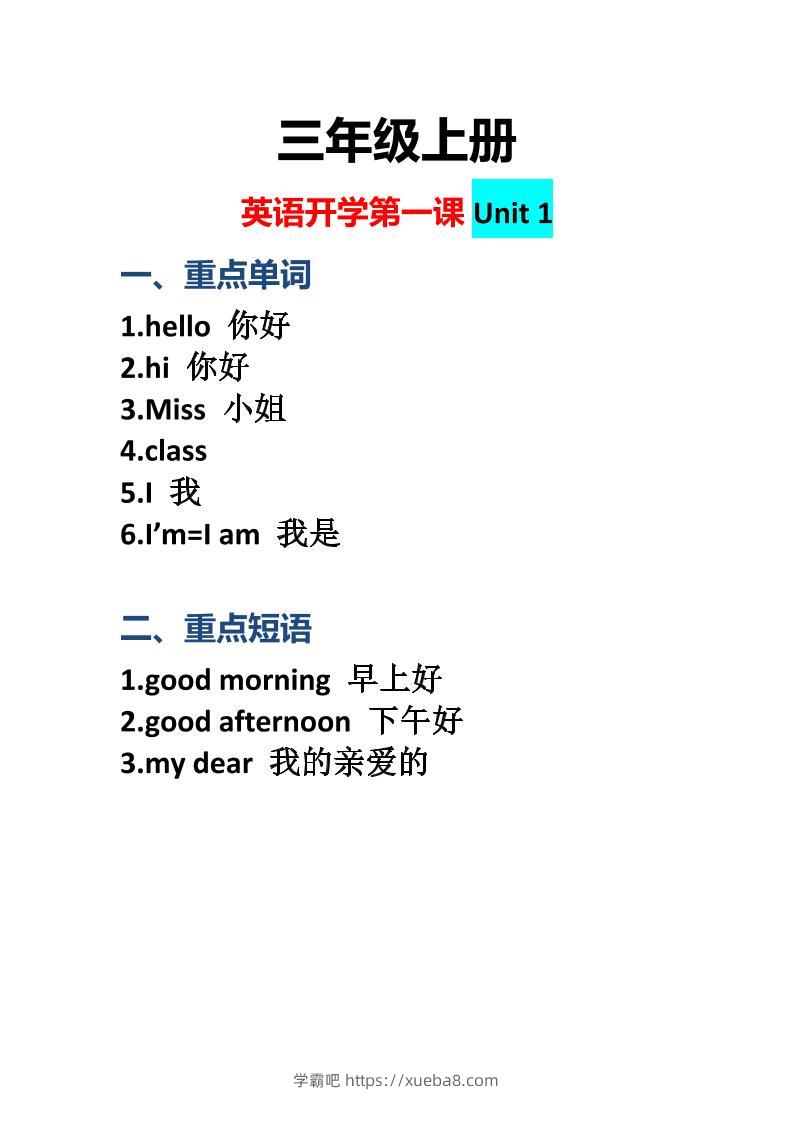 三上英语-开学第一课：Unit1课堂重点-学霸吧
