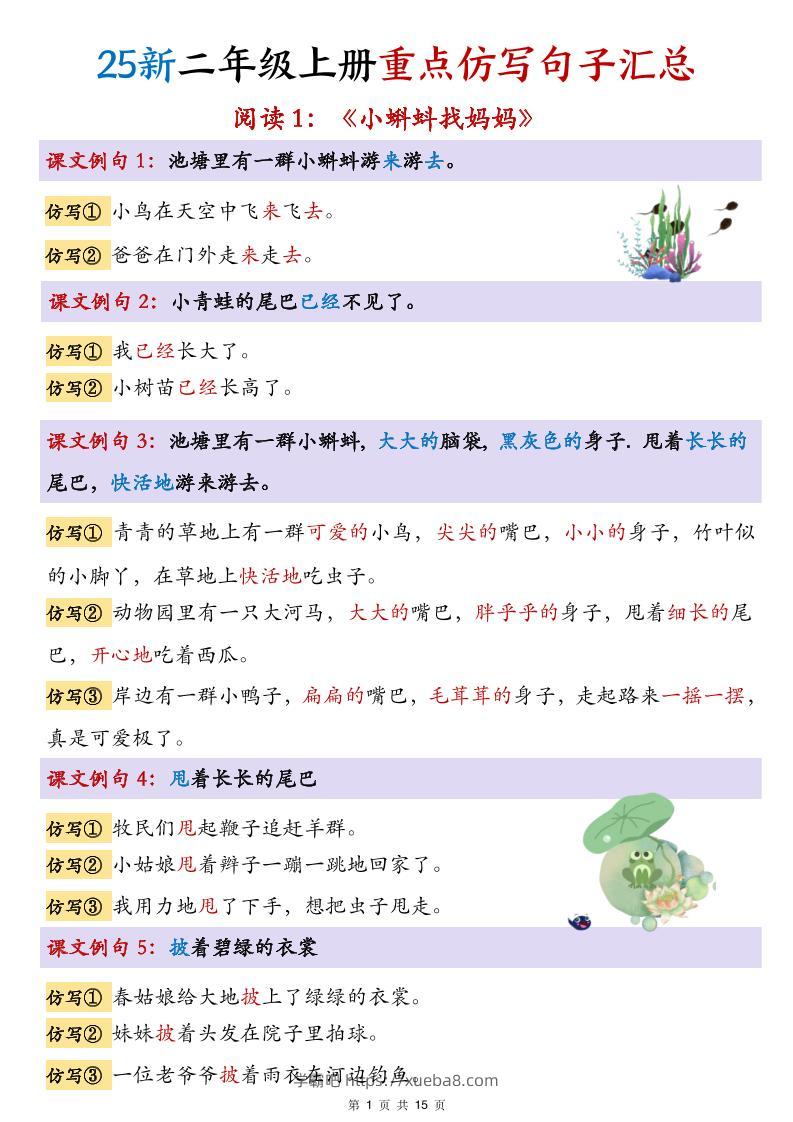 25新二上语文1-8单元重点仿写句子汇总(15页)-学霸吧